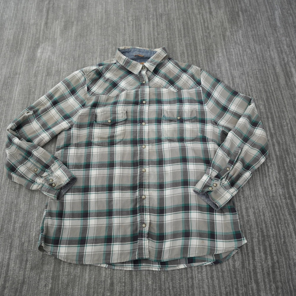 Jachs Shirt Women‎ Bea Plaid Button Up Pearl Snap Green Long Sleeve Cotton XL